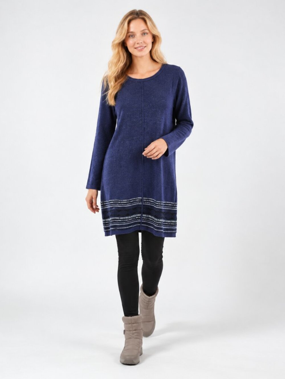Aventura Eco Navy Blue Merino Wool Cozy Stylish Sweater Dress L